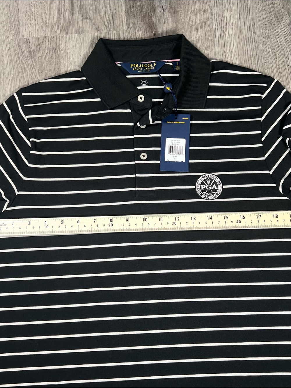 New Polo Golf‎ Ralph Lauren Shirt Mens S Black Striped Performance PGA Biltmore - Picture 10 of 10